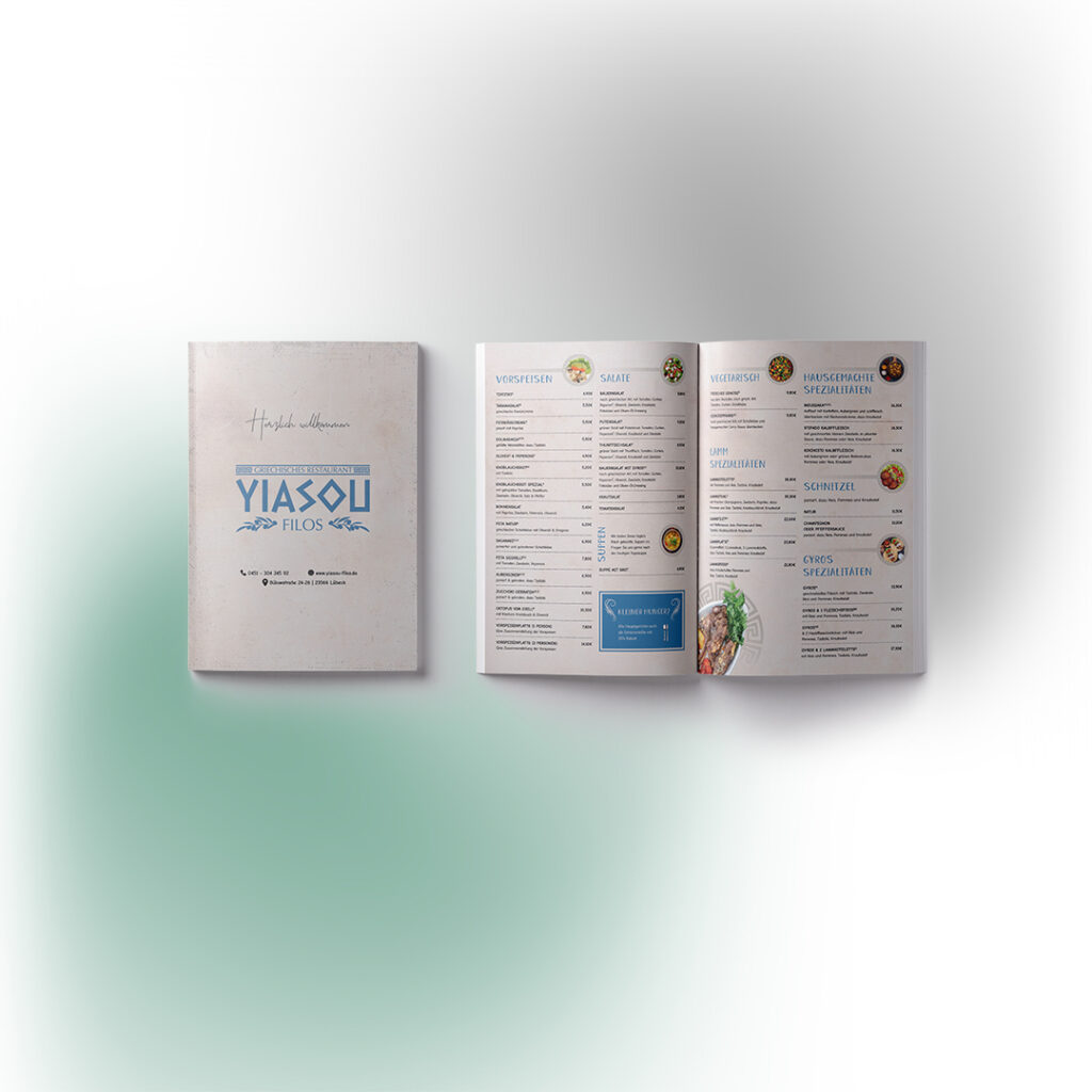 Printmedien - Speisekarte für YiasouFilos